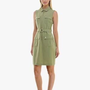 NWOT Sharagano Sleeveless Zip Up Sage Green Casual Cotton Shirt Dress